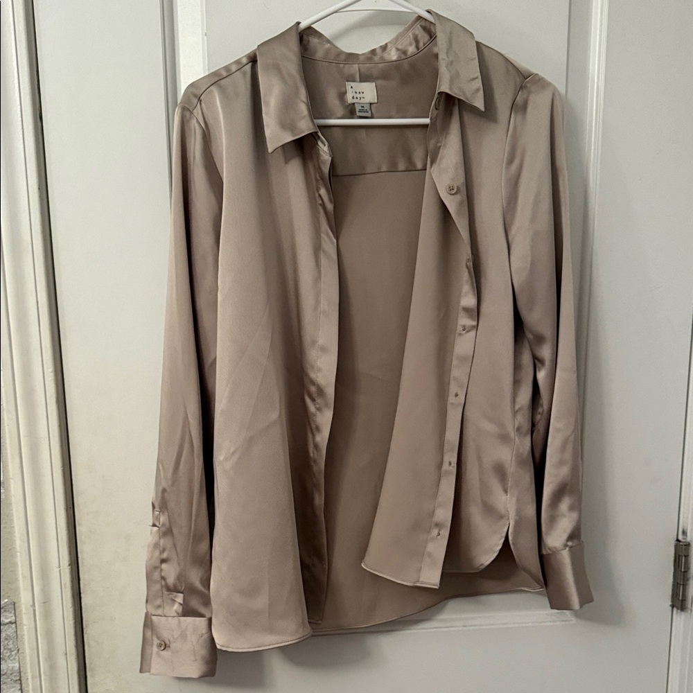 a new day Taupe Satin Button Down Shirt